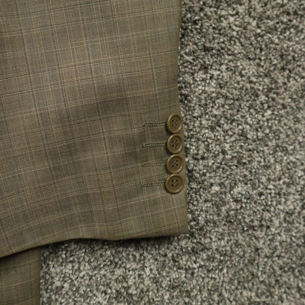Luzzato Blazer Mens 44L Beige Plaid Check Italian Design Sport Coat Long Fit